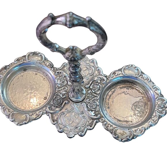 Vintage Crystal & Silver-Plated Ornate Mini Decanter Oil & Vinegar Cruet Set - Picture 8 of 9